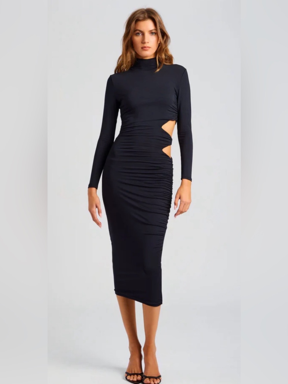 SER.O.YA Chroma Cutout Ruched Midi Dress Black Size L